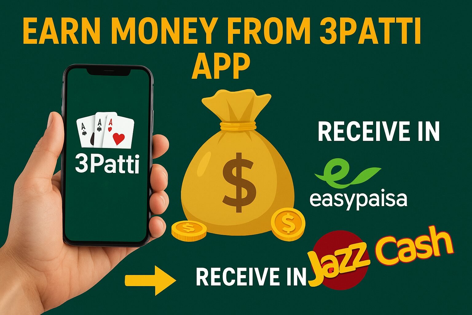 3Patti app se pese kamain or EasyPaisa or JazzCash min wasul karin