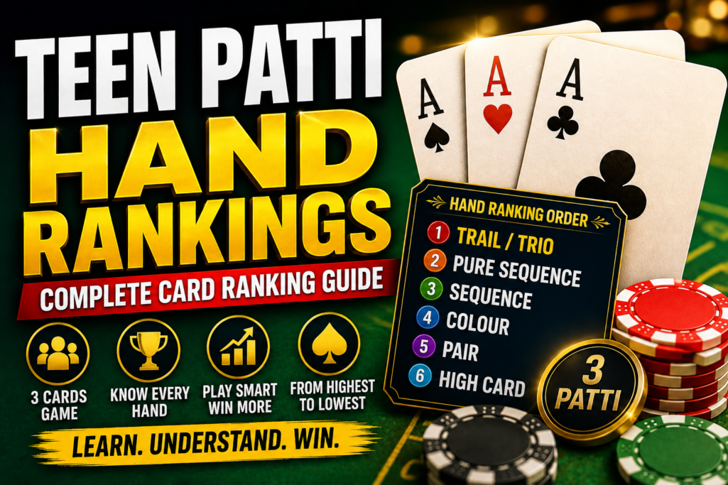 Teen Patti Hand Rankings: Complete Card Ranking Guide 2026
